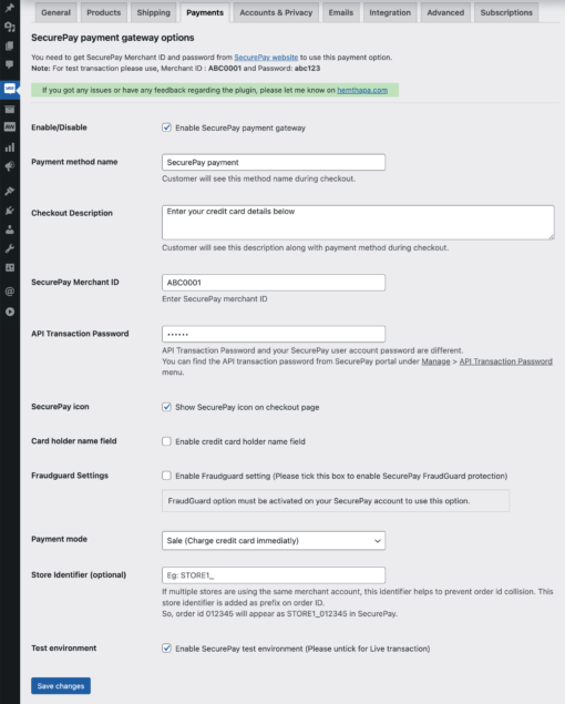 WooCommerce SecurePay payment plugin with FraudGuard setting